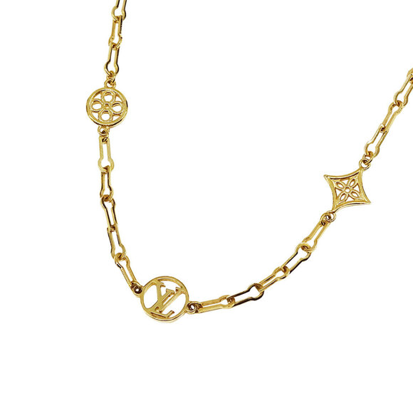 LOUIS VUITTON Gold Monogram Necklace